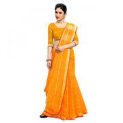 Generic Women's Kota Doria Cotton Checked Saree With Blouse (Yellow, 5-6 Mtrs)