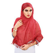 Generic Women's Cotton Silk Strips Printed Dupatta (Maroon, Length:2-2.4 mtr)