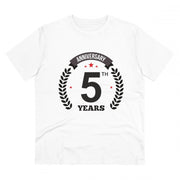 Generic Men's PC Cotton 5th Anniversary Printed T Shirt (Color: White, Thread Count: 180GSM)