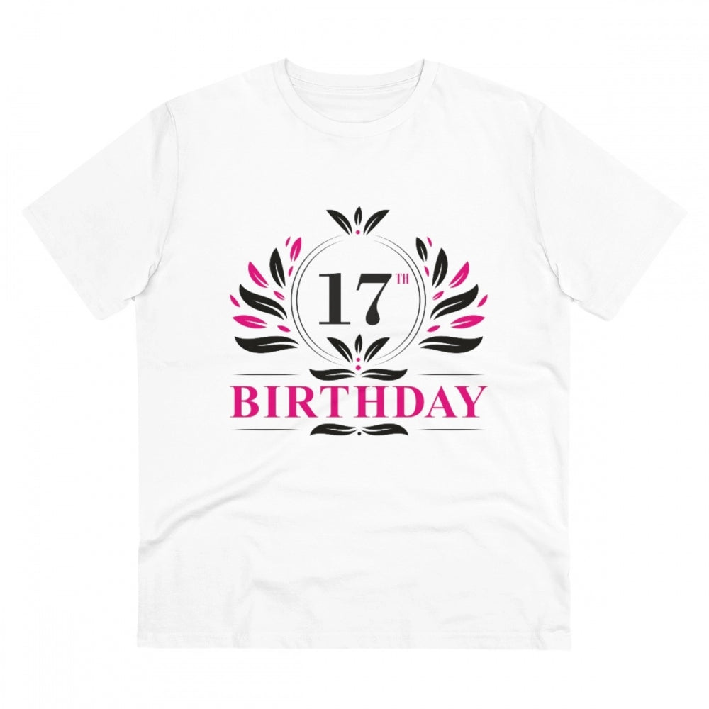 Generic Men's PC Cotton 17th Birthday Printed T Shirt (Color: White, Thread Count: 180GSM)