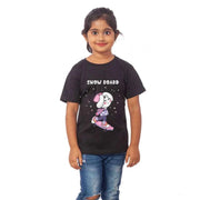 Generic Girls Cotton Snow Board Half Sleeve TShirt (Black)