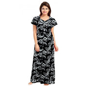 Generic Women's Cotton Printed Maxi Nighty (Black)