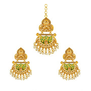 Generic Women's Rose Gold Plated Alloy Kundan Earrings &amp; Mangtikka (Green)