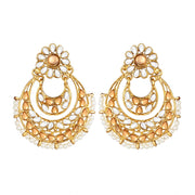 Generic Women's Rose Gold Plated Alloy Kundan Earrings &amp; Mangtikka (White &amp; Gold)