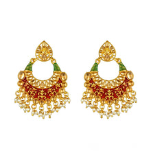 Generic Women's Rose Gold Plated Alloy Kundan Earrings &amp; Mangtikka (Red &amp; Green)