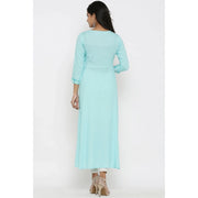 Generic Women's Casual 3/4 th Sleeve Embroidery Rayon Kurti (Sky Blue)