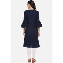Generic Women's Casual Bell Sleeves Solid Cotton Slub Kurti (Blue)