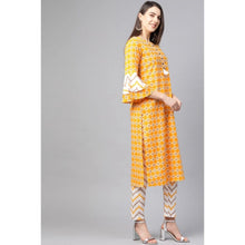 Generic Women's Casual 3/4 th Sleeve Floral Printed Cotton Kurti Set (Mustard)