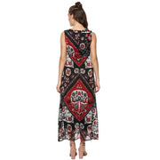 Generic Women's Polyester Printed Sleeveless Dress (Red - Black)