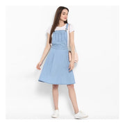 Generic Women's Denim Solid Sleeveless Above Knee Dress (Blue)