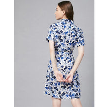 Generic Women's Polyester Floral Short Sleeve Above Knee Dress (Blue - White)