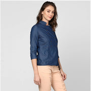 Generic Women's Denim Solid 3-4th Sleeves Top (Blue)