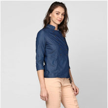 Generic Women's Denim Solid 3-4th Sleeves Top (Blue)