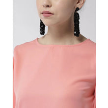 Generic Women's Polyester Colour Block Slit Sleeve Top (Pink)
