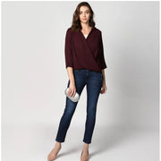 Generic Women's Polyester Solid 3-4th Sleeves Top (Maroon)