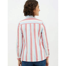 Generic Women's Cotton Striped Long Sleeves Standard Length Shirt (Pink)