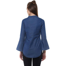 Generic Women's Denim Solid Bell Sleeve Regular Top (Blue Denim)