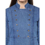 Generic Women's Denim Solid 3-4th Sleeves Regular Top (Blue)