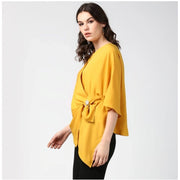 Generic Women's Polyester Solid Cape Sleeve Top (Yellow)