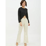Generic Women's Polyester Asymmetrical Long Sleeves Top (Black)