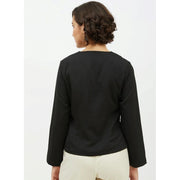 Generic Women's Polyester Asymmetrical Long Sleeves Top (Black)