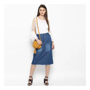 Generic Women's Denim Washed Buttoned Skirt (Blue)