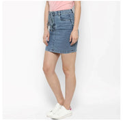 Generic Women's Denim Draw String Buttoned Skirt (Blue)