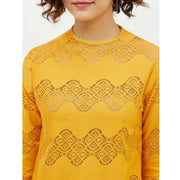 Generic Women's Cotton Lace Inserts Long Sleeves Top (Yellow)
