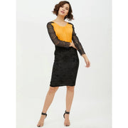 Generic Women's Rayon Lace Inserts Long Sleeves Top (Yellow)