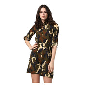 Generic Women's Polyester Printed Roll Up Sleeve Tunic Top (Green - Black)