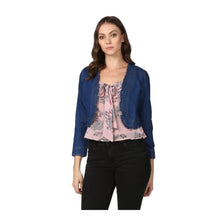 Generic Women's Denim Ruffled Long Sleeves Shrug (Navy Blue)