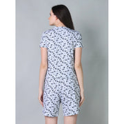 Generic Women's Cotton Blended Printed Round Neck Half Sleeve Top - Shorts Set (White-Black)