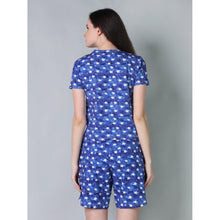 Generic Women's Cotton Blended Printed Round Neck Half Sleeve Top - Shorts Set (Blue)