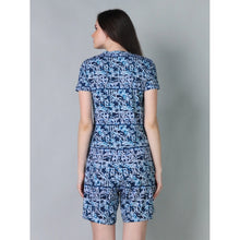 Generic Women's Cotton Blended Printed Round Neck Half Sleeve Top - Shorts Set (White-Blue)