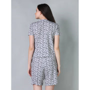 Generic Women's Cotton Blended Printed Round Neck Half Sleeve Top - Shorts Set (Off_White)
