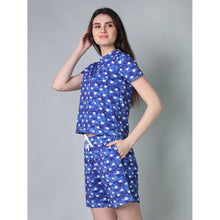 Generic Women's Cotton Blended Printed Round Neck Half Sleeve Top - Shorts Set (Blue)