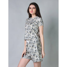 Generic Women's Cotton Blended Printed Round Neck Half Sleeve Top - Shorts Set (Grey)