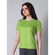 Generic Women's Cotton Blended Solid Round Neck Half Sleeve T-Shirt (Green)