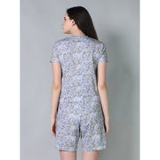 Generic Women's Cotton Blended Printed Round Neck Half Sleeve Top - Shorts Set (Grey)