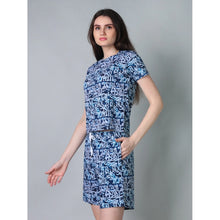 Generic Women's Cotton Blended Printed Round Neck Half Sleeve Top - Shorts Set (White-Blue)
