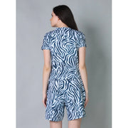 Generic Women's Cotton Blended Printed Round Neck Half Sleeve Top - Shorts Set (Blue)