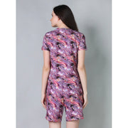 Generic Women's Cotton Blended Printed Round Neck Half Sleeve Top - Shorts Set (Purple)