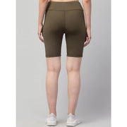 Generic Women's Polyester Solid Above Knee High-Rise Shorts (Olive)