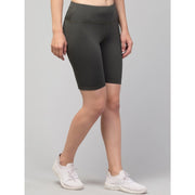 Generic Women's Polyester Solid Above Knee High-Rise Shorts (Green)