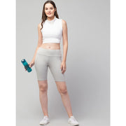 Generic Women's Polyester Solid Above Knee High-Rise Shorts (Grey)
