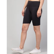 Generic Women's Polyester Solid Above Knee High-Rise Shorts (Black)
