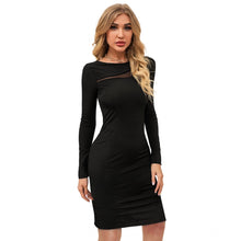Generic Women's Knitting stretchable Solid Round Neck Full Sleeve Dress (Black)