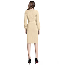 Generic Women's Knitting stretchable Solid Round Neck Full Sleeve Dress (Beige )
