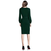 Generic Women's Knitting stretchable Solid Round Neck Full Sleeve Dress (Green)