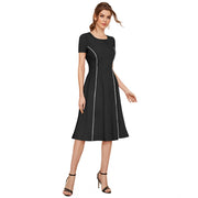 Generic Women's Knitting stretchable Solid Round Neck Cap Sleeve Dress (Black)